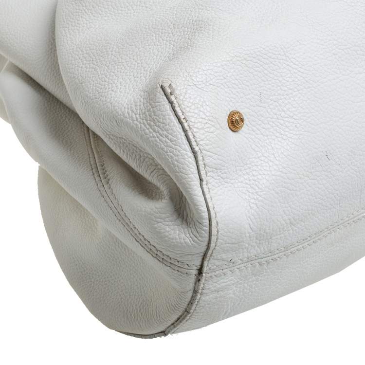 Pre Owned Salvatore Ferragamo White Leather Front Pocket Satchel