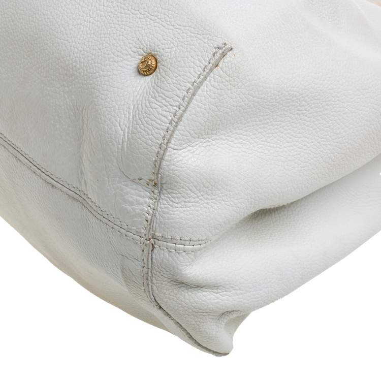 Pre Owned Salvatore Ferragamo White Leather Front Pocket Satchel