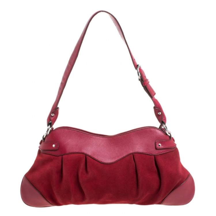 Pre Owned Salvatore Ferragamo Red Leather Gancini Pochette Bag