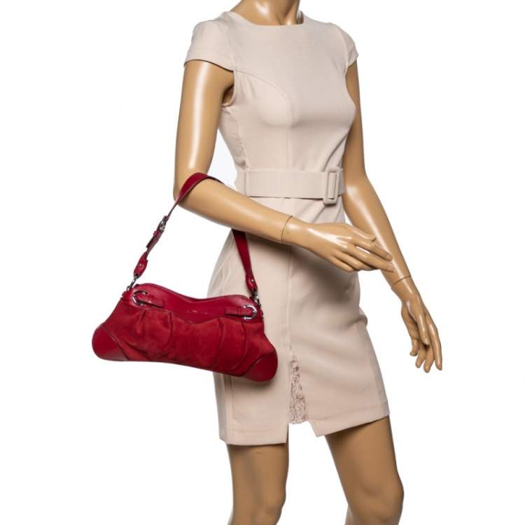 Pre Owned Salvatore Ferragamo Red Leather Gancini Pochette Bag