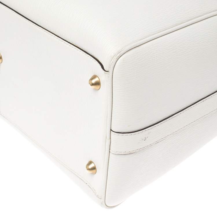 Pre Owned Salvatore Ferragamo White/Brown Leather Boston Bag