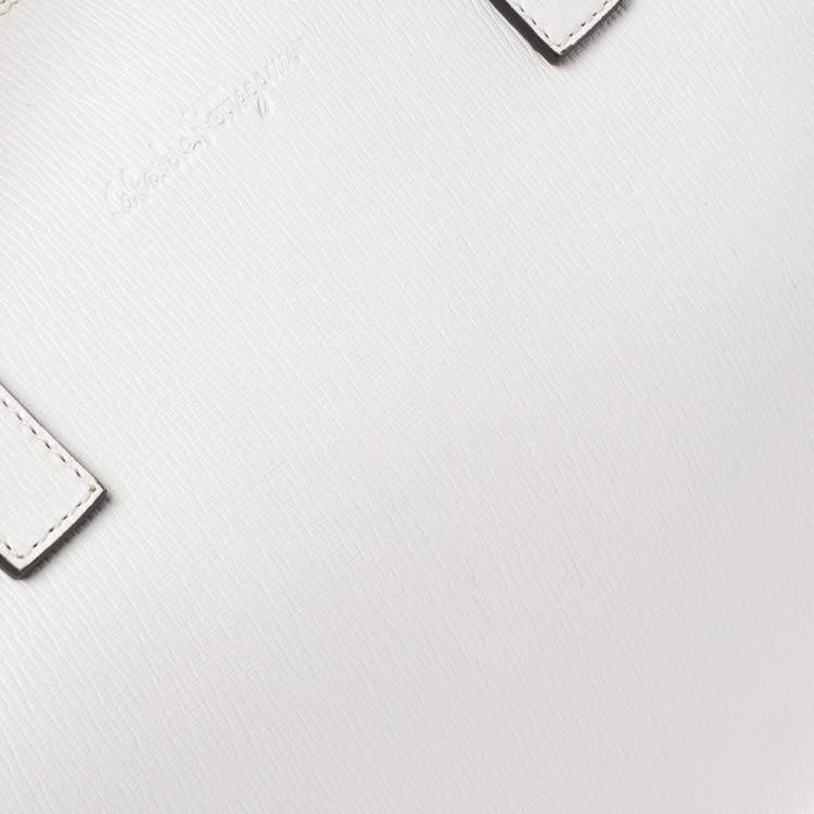 Pre Owned Salvatore Ferragamo White/Brown Leather Boston Bag