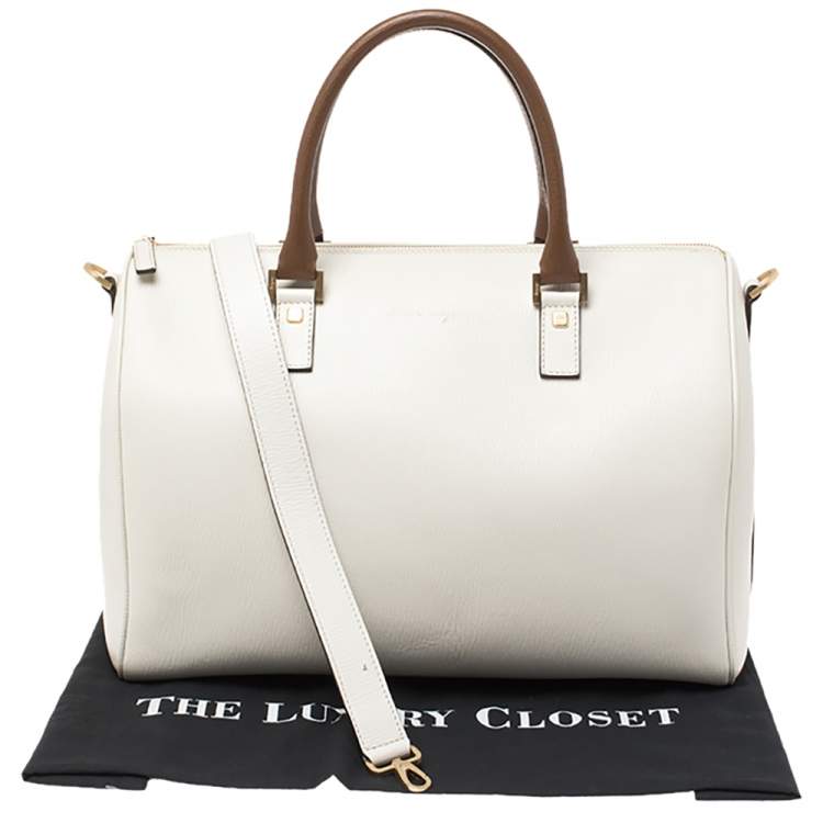 Pre Owned Salvatore Ferragamo White/Brown Leather Boston Bag