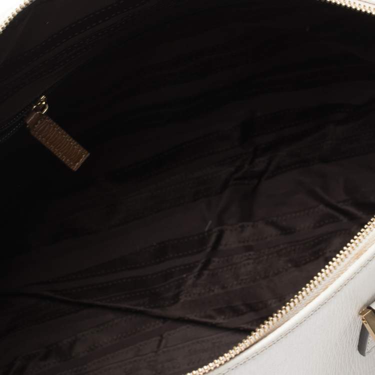 Pre Owned Salvatore Ferragamo White/Brown Leather Boston Bag