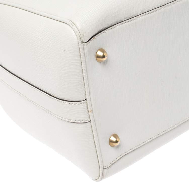 Pre Owned Salvatore Ferragamo White/Brown Leather Boston Bag
