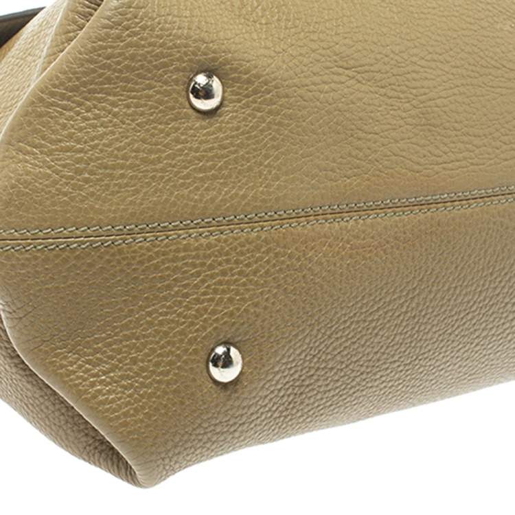 Pre Owned Salvatore Ferragamo Olive Green Leather Sofia Top Handle Bag