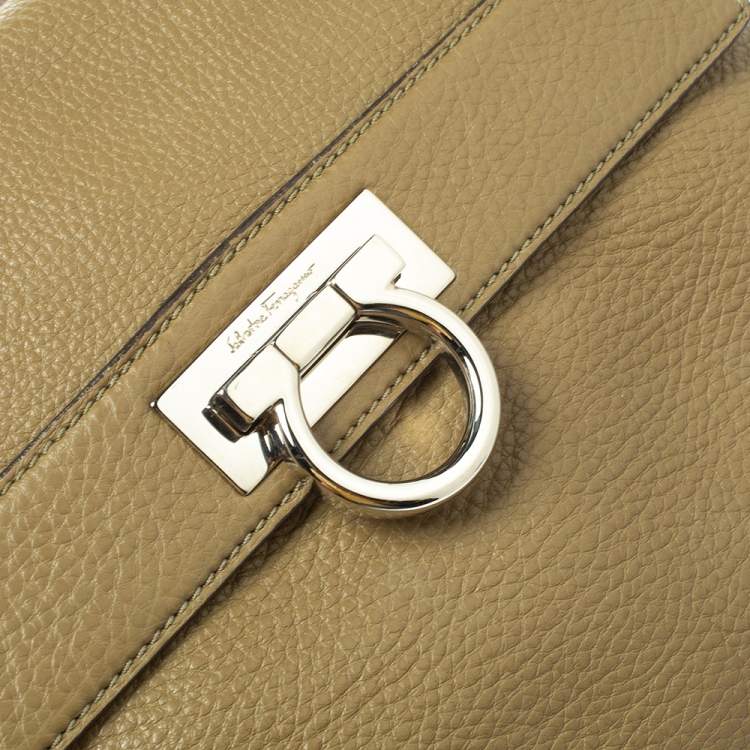 Pre Owned Salvatore Ferragamo Olive Green Leather Sofia Top Handle Bag