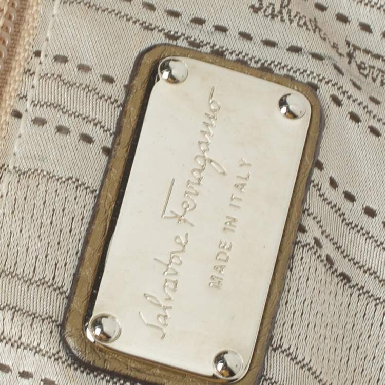 Pre Owned Salvatore Ferragamo Olive Green Leather Sofia Top Handle Bag