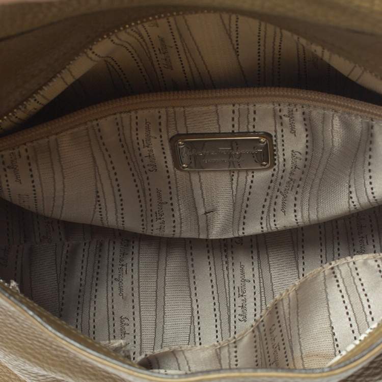 Pre Owned Salvatore Ferragamo Olive Green Leather Sofia Top Handle Bag