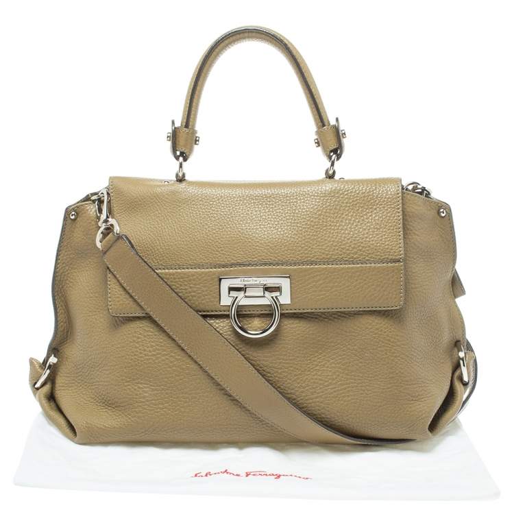 Pre Owned Salvatore Ferragamo Olive Green Leather Sofia Top Handle Bag
