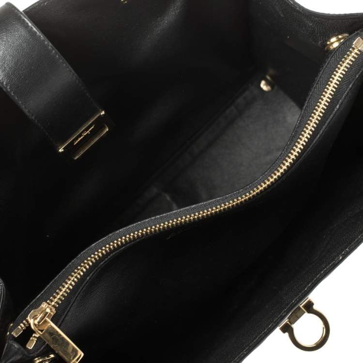 Pre Owned Salvatore Ferragamo Black Leather Batik Tote