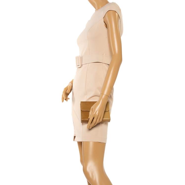 Pre Owned Salvatore Ferragamo Cream Leather Small Gancio Flap Clutch