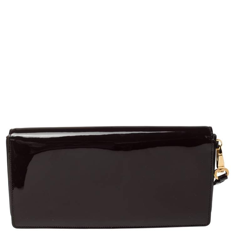 Pre Owned Salvatore Ferragamo Plum Patent Leather  Miss Vara Bow Wristlet Clutch