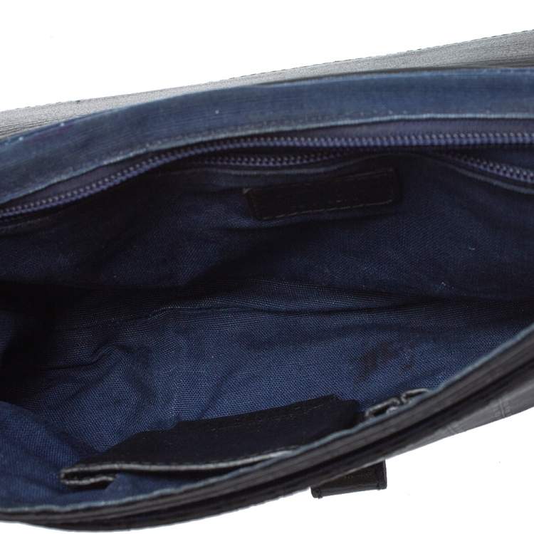 Pre Owned Salvatore Ferragamo Black Gancio Print Fabric and Leather Velcro Strap Flap Wristlet Clutch