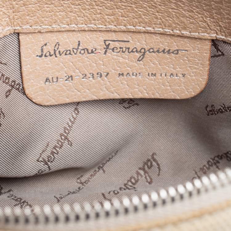 Pre Owned Salvatore Ferragamo Beige Canvas and Leather Pochette Bag
