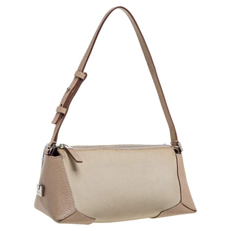 Pre Owned Salvatore Ferragamo Beige Canvas and Leather Pochette Bag