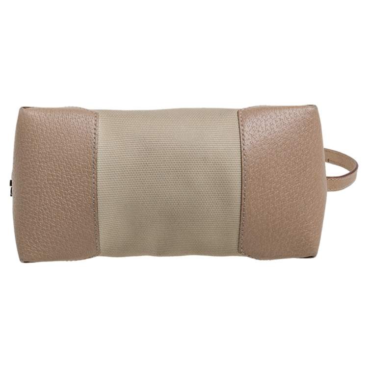 Pre Owned Salvatore Ferragamo Beige Canvas and Leather Pochette Bag