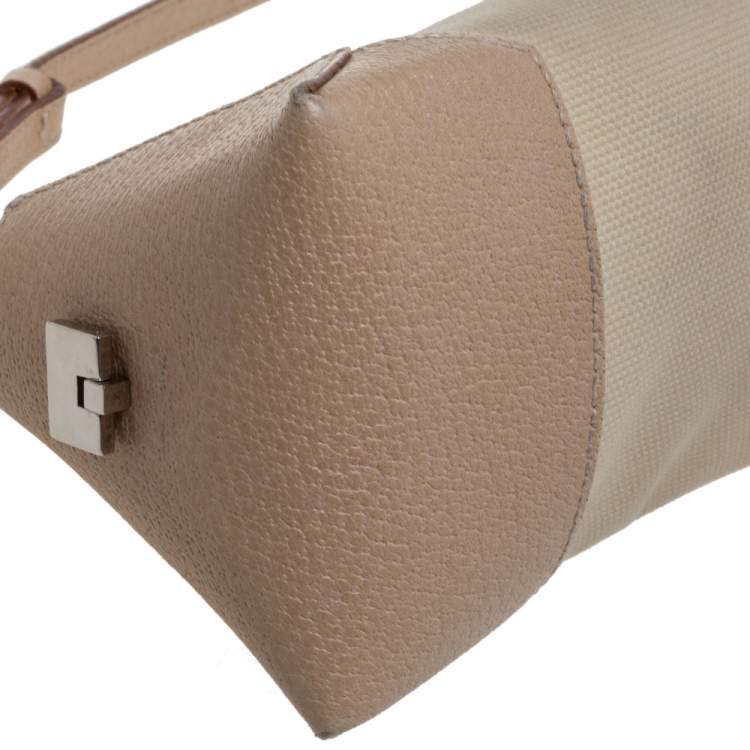 Pre Owned Salvatore Ferragamo Beige Canvas and Leather Pochette Bag