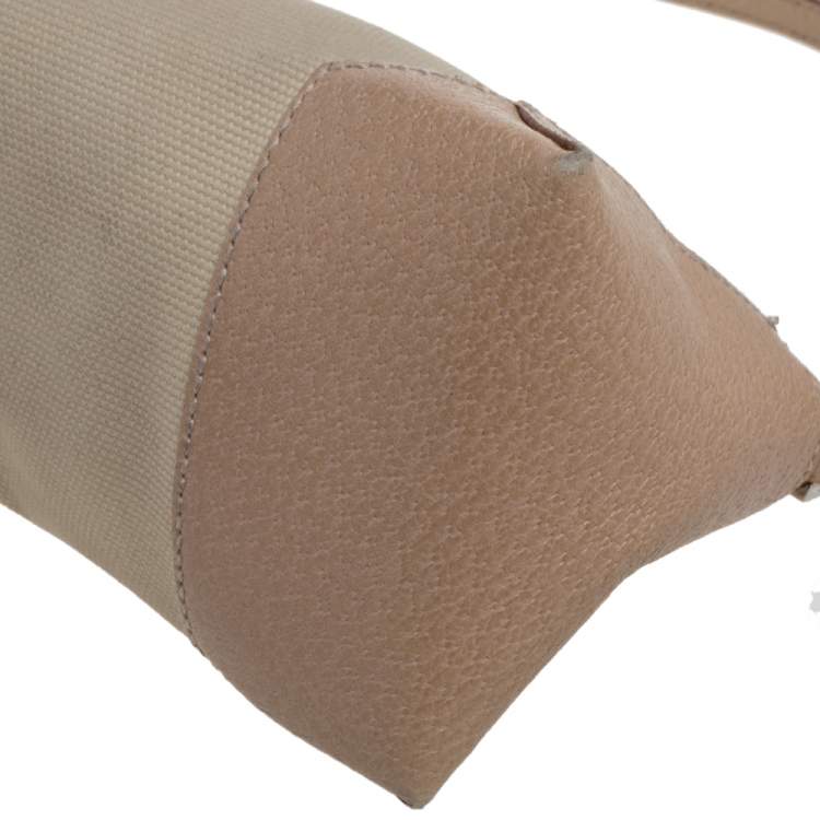Pre Owned Salvatore Ferragamo Beige Canvas and Leather Pochette Bag