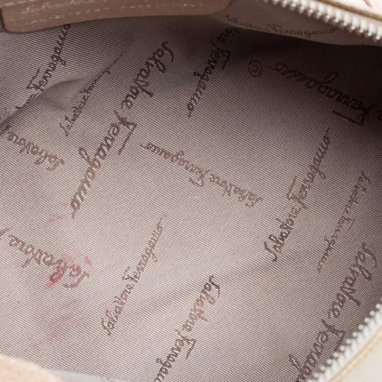 Pre Owned Salvatore Ferragamo Beige Canvas and Leather Pochette Bag
