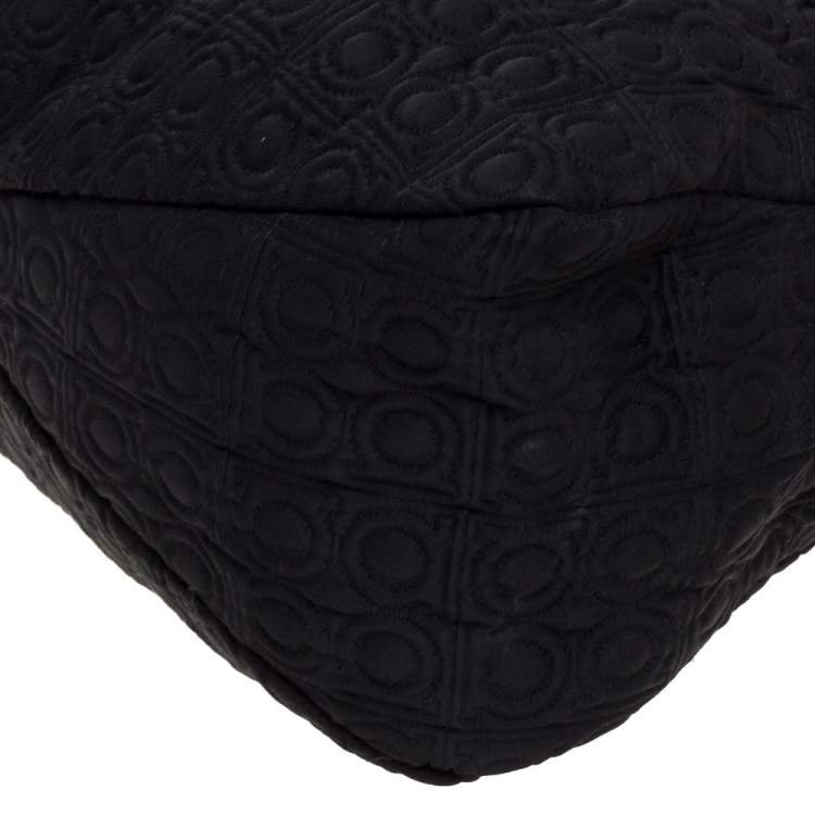 Pre Owned Salvatore Ferragamo Black Gancini Embossed Fabric and Leather Braided Handle Satchel