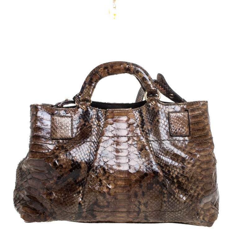 Pre Owned Salvatore Ferragamo Khaki Green Python Gancini Satchel