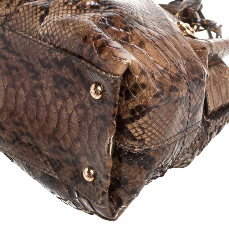 Pre Owned Salvatore Ferragamo Khaki Green Python Gancini Satchel