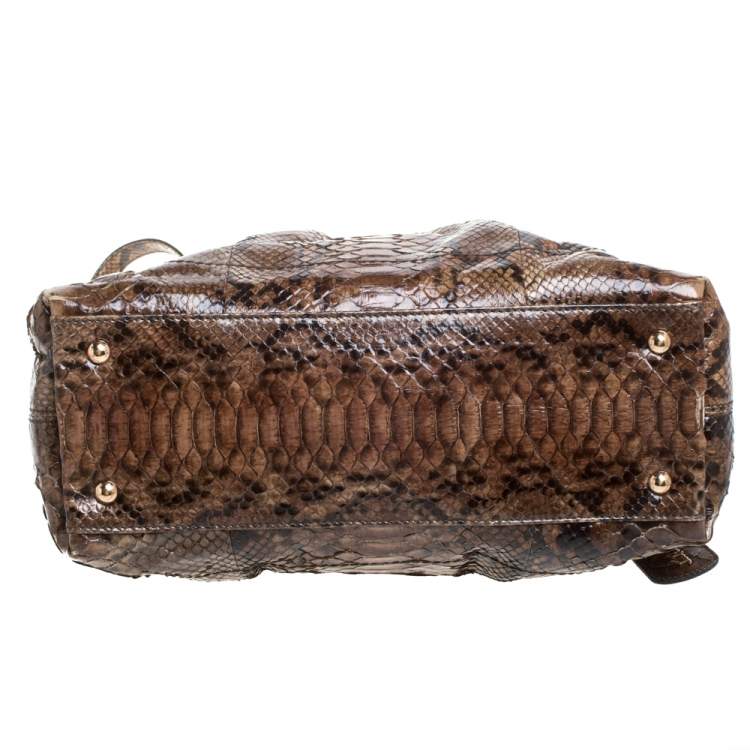 Pre Owned Salvatore Ferragamo Khaki Green Python Gancini Satchel