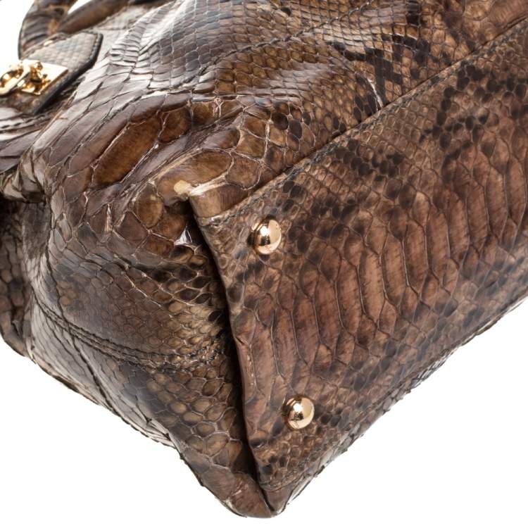 Pre Owned Salvatore Ferragamo Khaki Green Python Gancini Satchel