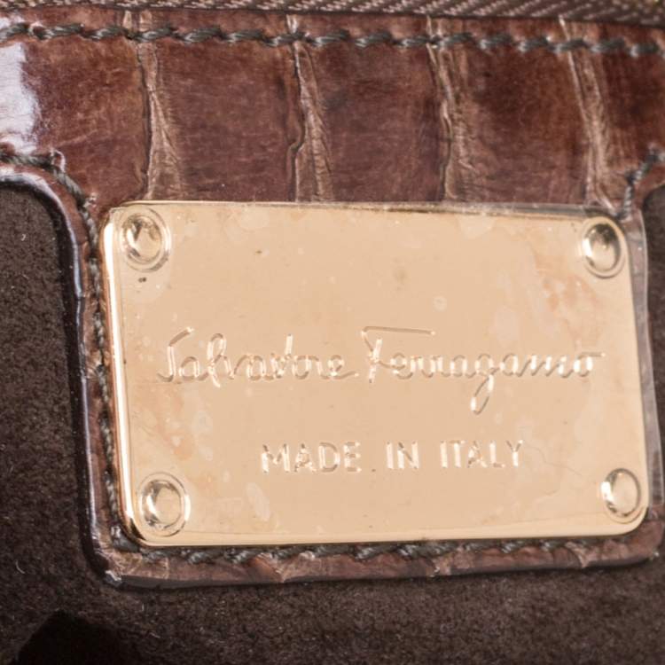 Pre Owned Salvatore Ferragamo Khaki Green Python Gancini Satchel
