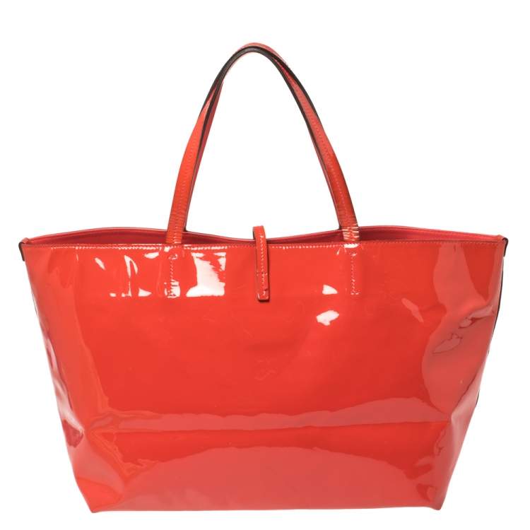 Pre Owned Salvatore Ferragamo Orange Patent Leather Bice Tote