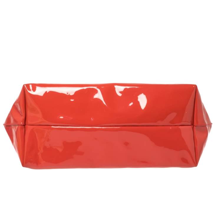Pre Owned Salvatore Ferragamo Orange Patent Leather Bice Tote
