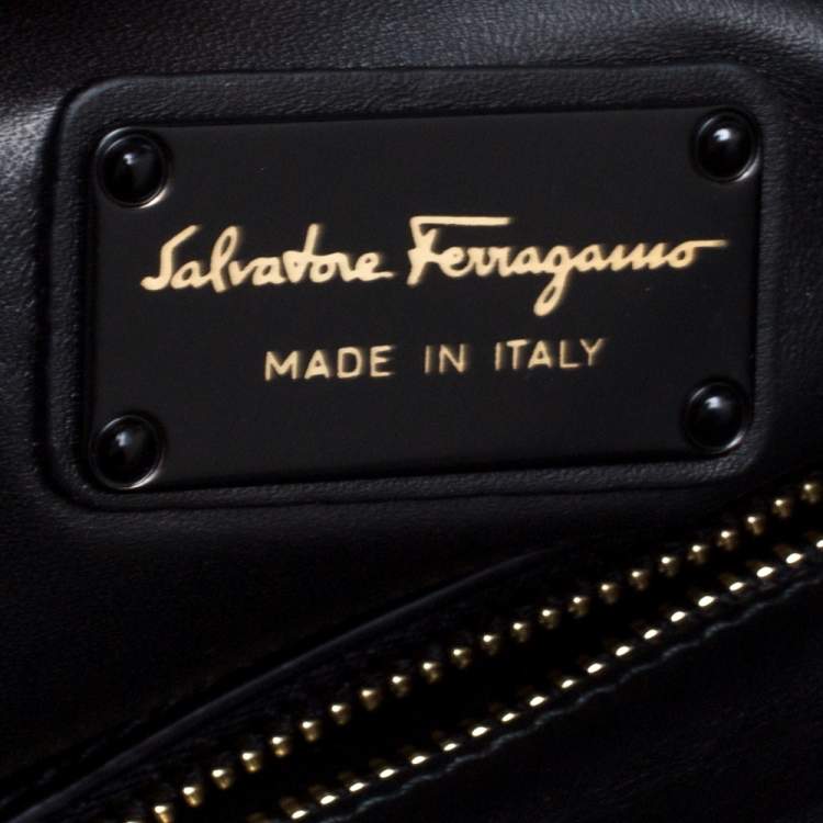 Pre Owned Salvatore Ferragamo Black Laser Cut  Leather Sofia Top Handle Bag