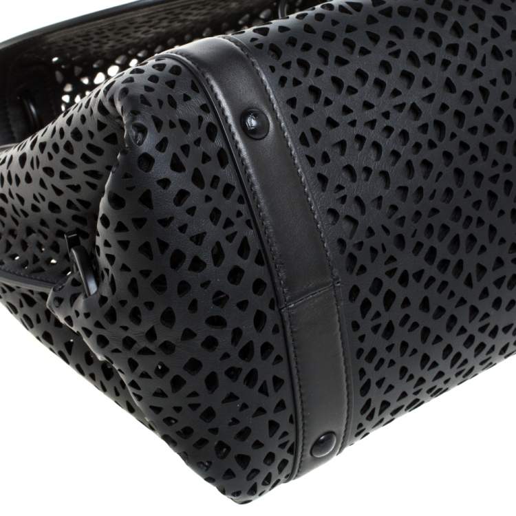 Pre Owned Salvatore Ferragamo Black Laser Cut  Leather Sofia Top Handle Bag
