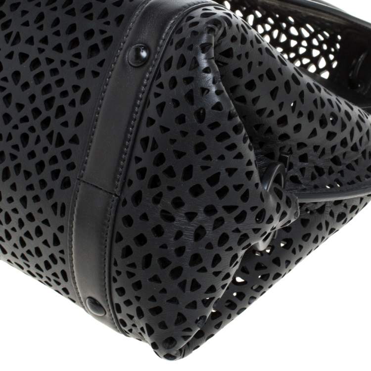 Pre Owned Salvatore Ferragamo Black Laser Cut  Leather Sofia Top Handle Bag