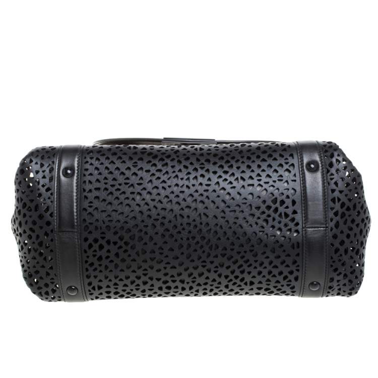 Pre Owned Salvatore Ferragamo Black Laser Cut  Leather Sofia Top Handle Bag