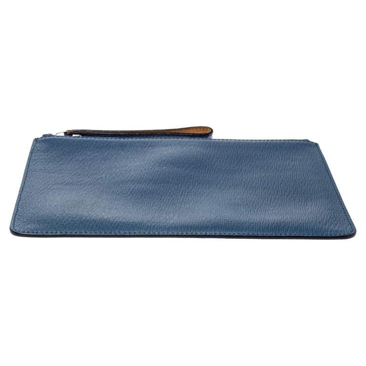 Pre Owned Salvatore Ferragamo Blue Leather Wristlet Zip Clutch
