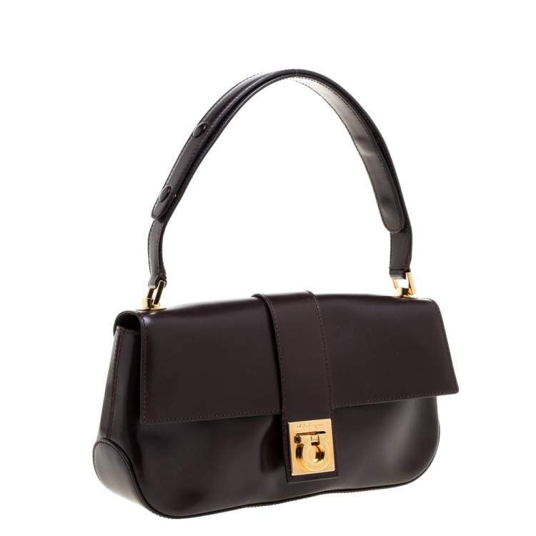 Pre Owned Salvatore Ferragamo Brown Patent Leather Shoulder Bag