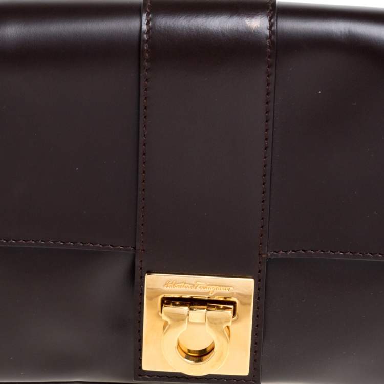 Pre Owned Salvatore Ferragamo Brown Patent Leather Shoulder Bag