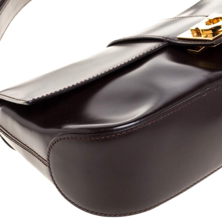 Pre Owned Salvatore Ferragamo Brown Patent Leather Shoulder Bag