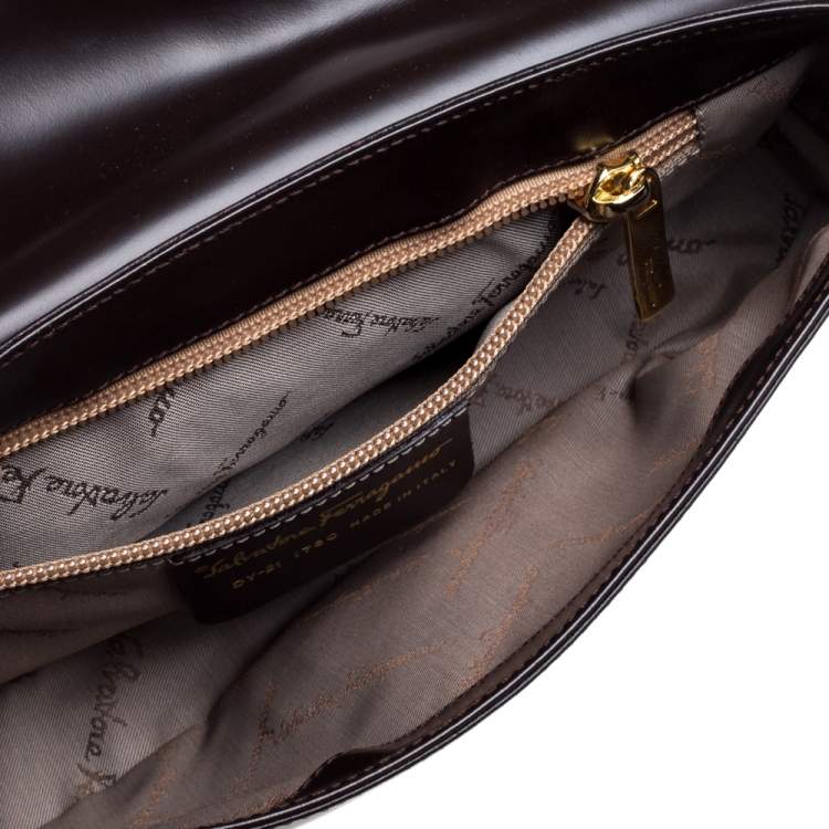 Pre Owned Salvatore Ferragamo Brown Patent Leather Shoulder Bag