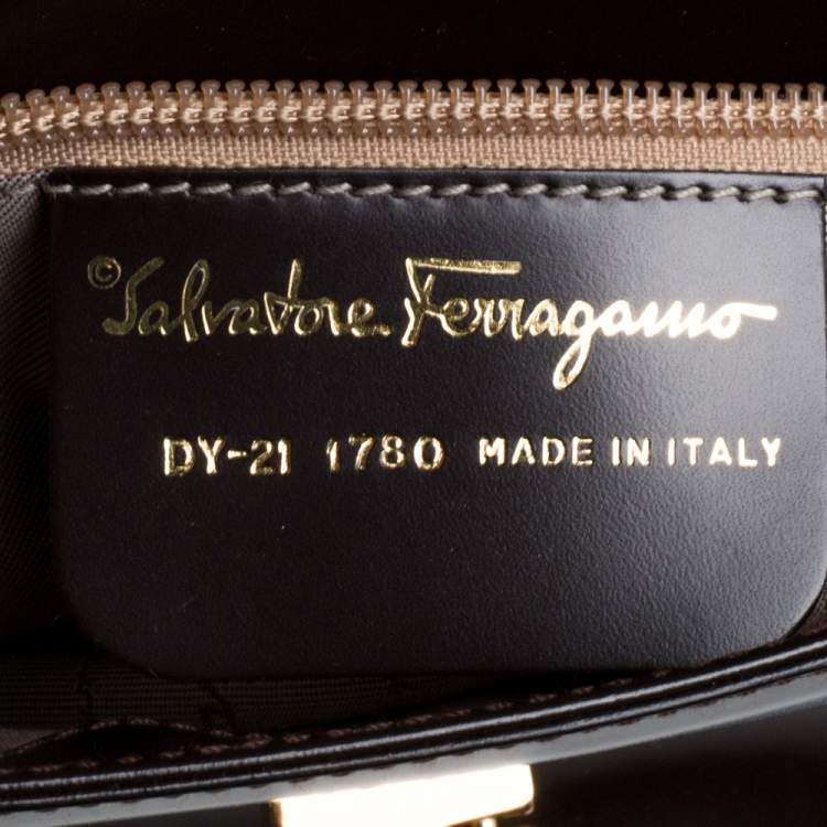 Pre Owned Salvatore Ferragamo Brown Patent Leather Shoulder Bag