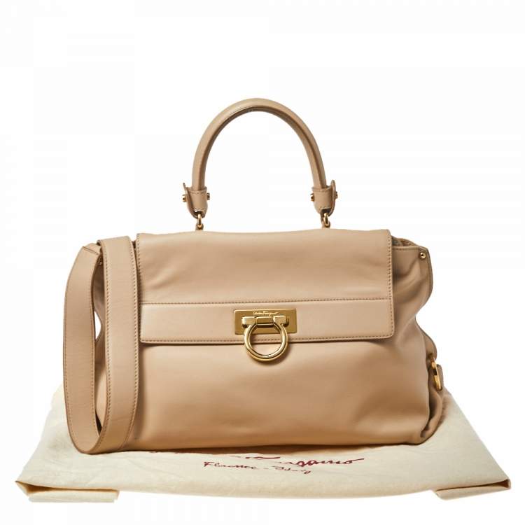 Pre Owned Salvatore Ferragamo Beige Leather Medium Sofia Top Handle Bag