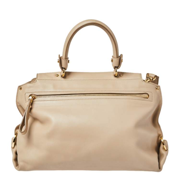 Pre Owned Salvatore Ferragamo Beige Leather Medium Sofia Top Handle Bag