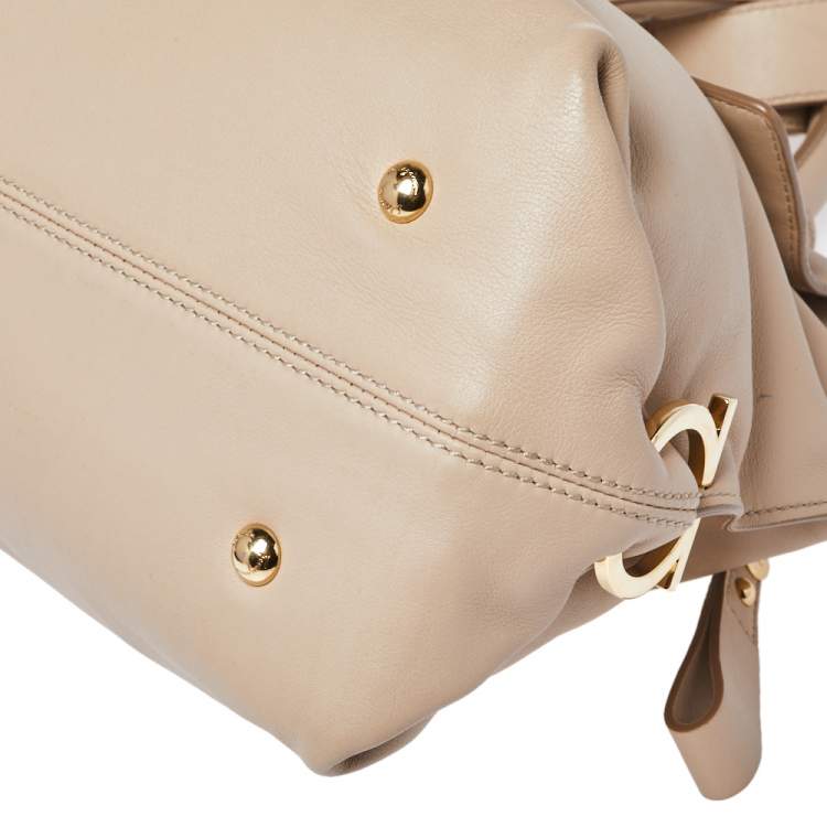 Pre Owned Salvatore Ferragamo Beige Leather Medium Sofia Top Handle Bag