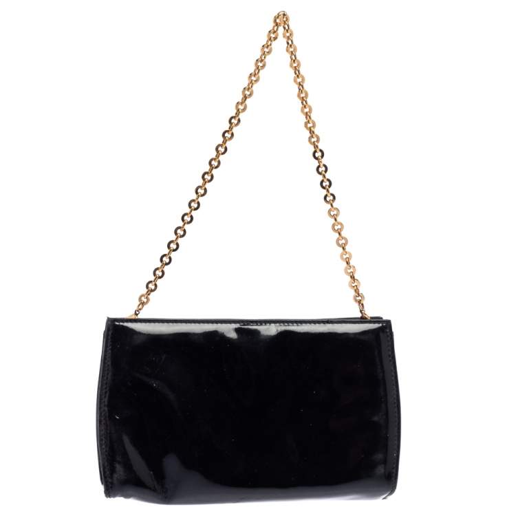 Pre Owned Salvatore Ferragamo Black Patent Leather Vara Piuma Chain Clutch