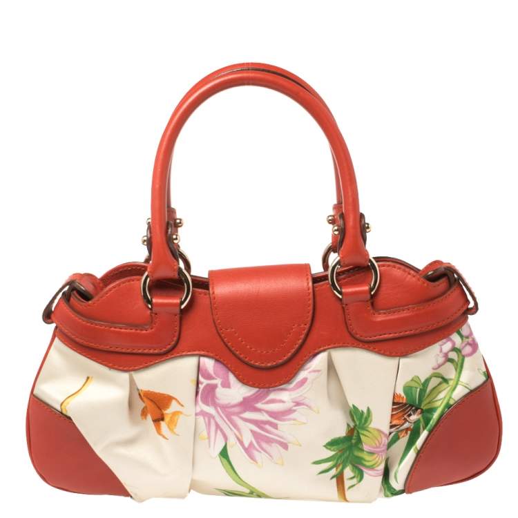 مملوكة مسبقًا Salvatore Ferragamo Multicolor Printed Satin and Leather Mini Marisa Satchel