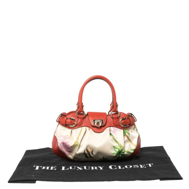 مملوكة مسبقًا Salvatore Ferragamo Multicolor Printed Satin and Leather Mini Marisa Satchel