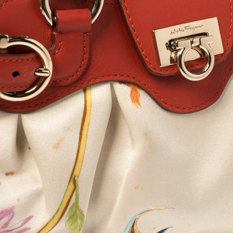 مملوكة مسبقًا Salvatore Ferragamo Multicolor Printed Satin and Leather Mini Marisa Satchel