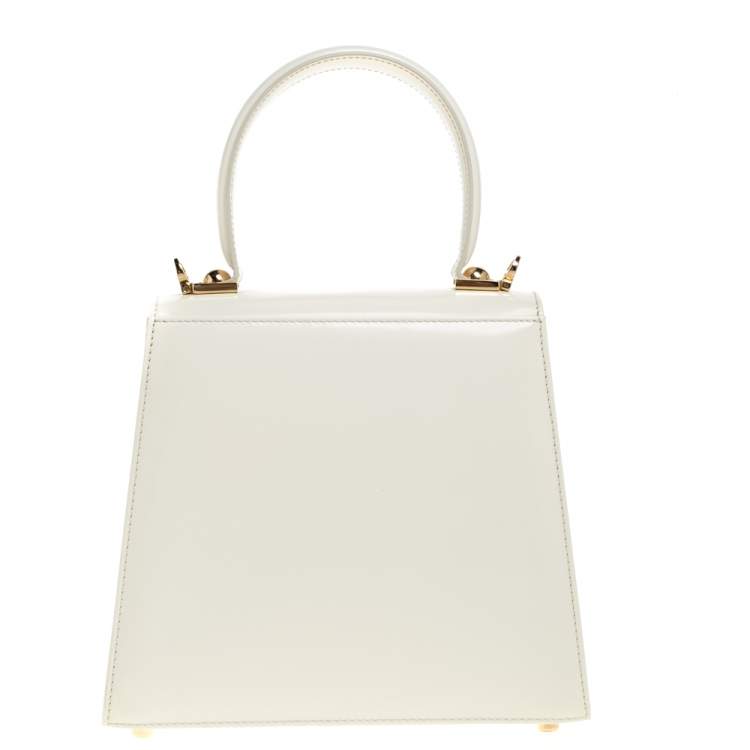 Pre Owned Salvatore Ferragamo Cream Patent Leather Kelly Top Handle Bag